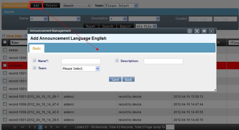 Add Announcement Page