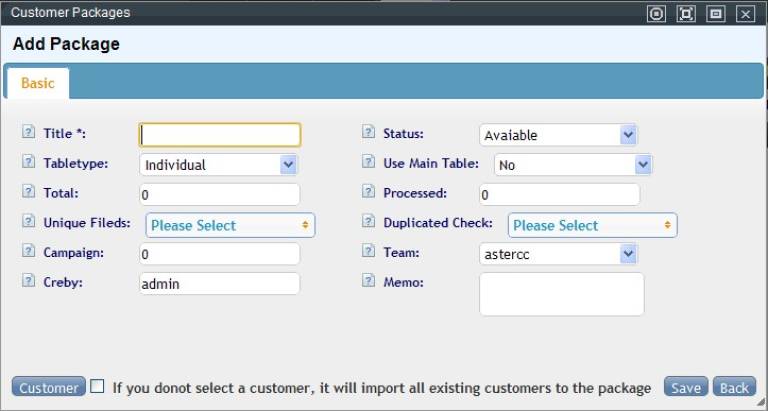 Add Customer Package