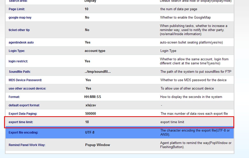 Set the export limit time